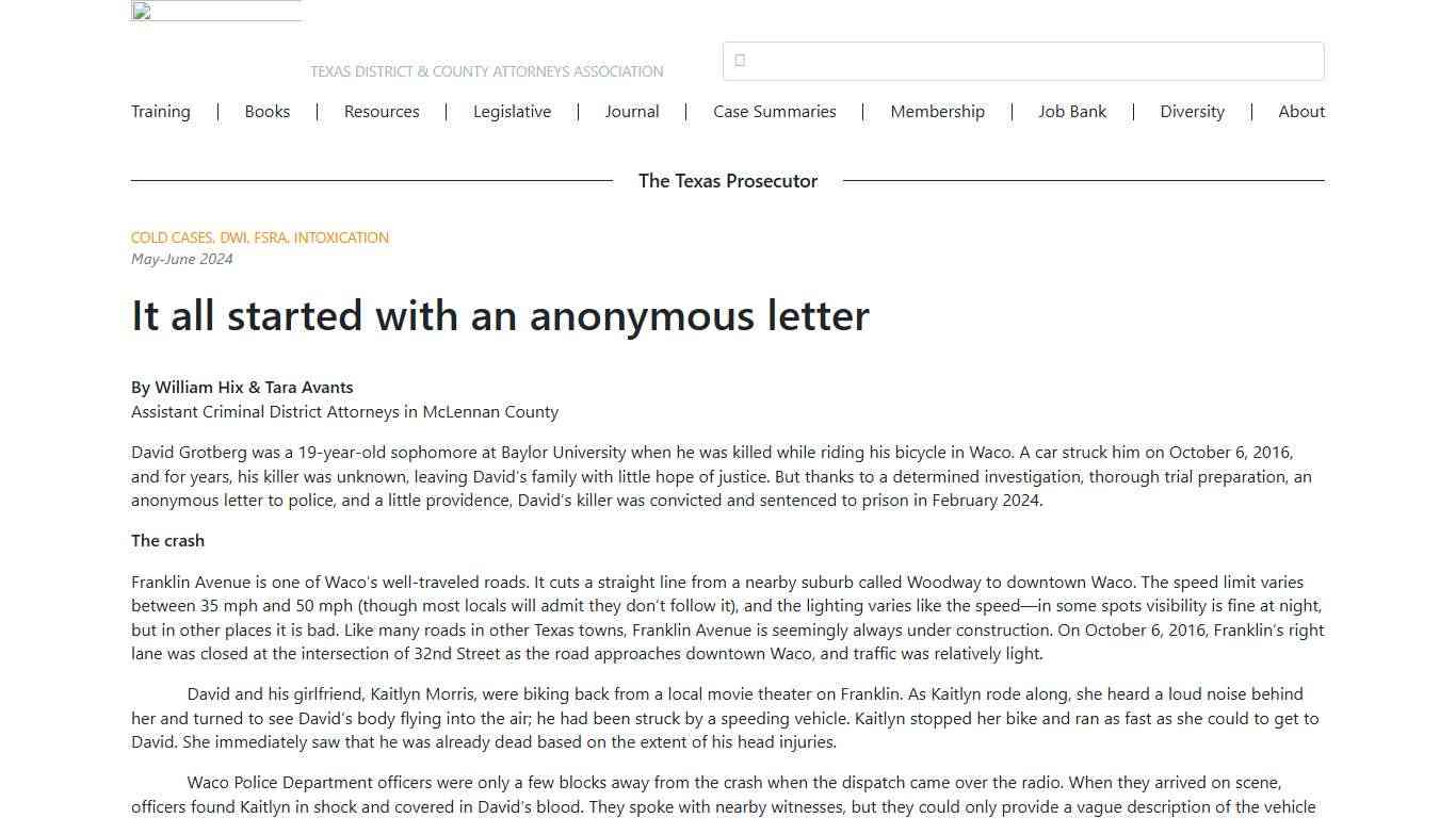 It all started with an anonymous letter Texas District & County Attorneys Association